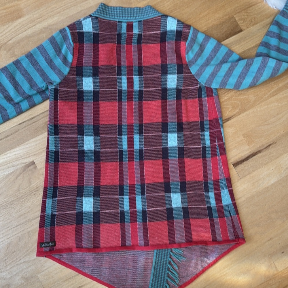 Matilda Jane Steadfast striped plaid Size M open Christmas sweater green red - Picture 7 of 8